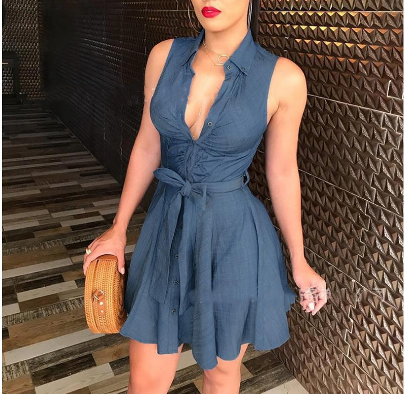 Women's Denim Shirt Dress – Casual Jean Dress in Black, Blue, Khaki & Wine Red