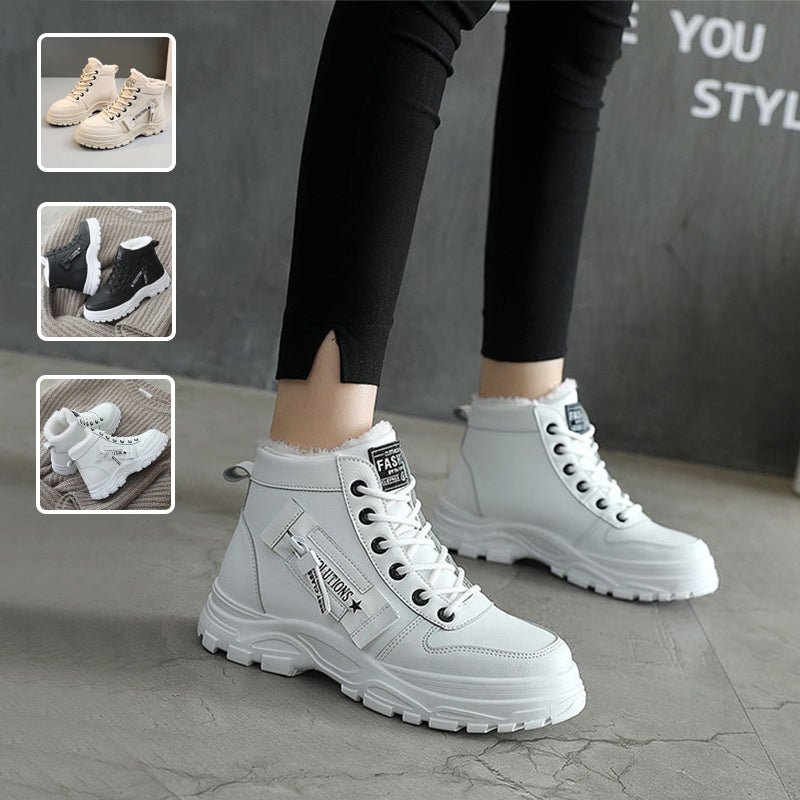 Fleece Lace-Up Winter Boots Women's Warm Plush High-Top Shoes – AdriaPulse