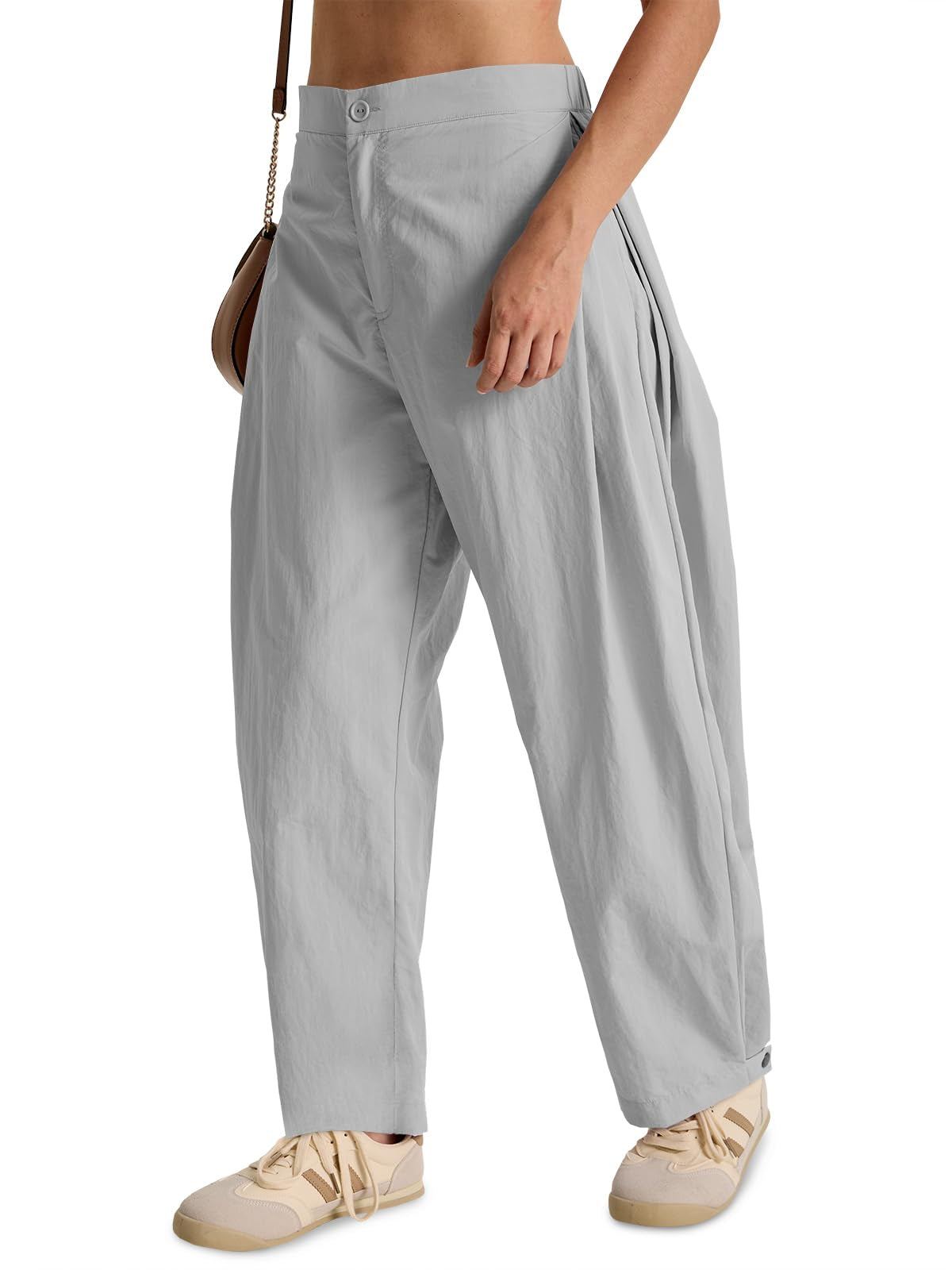 Women's Barrel Leg Pants – Wide Leg Baggy Trousers with Pockets