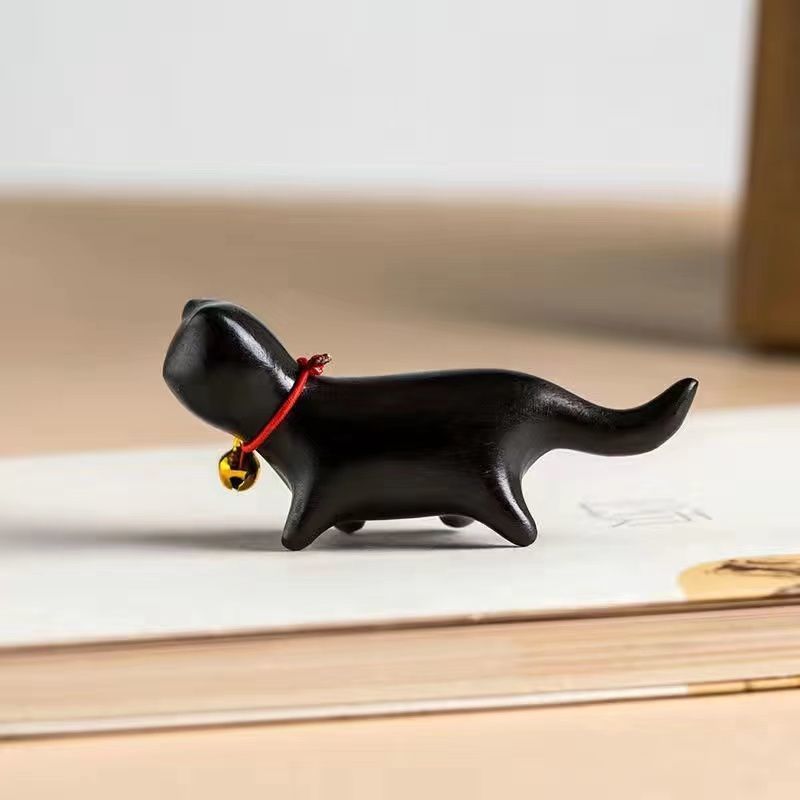 Handmade Sandalwood Cat & Animal Figurine – Mini Wooden Desk Ornament