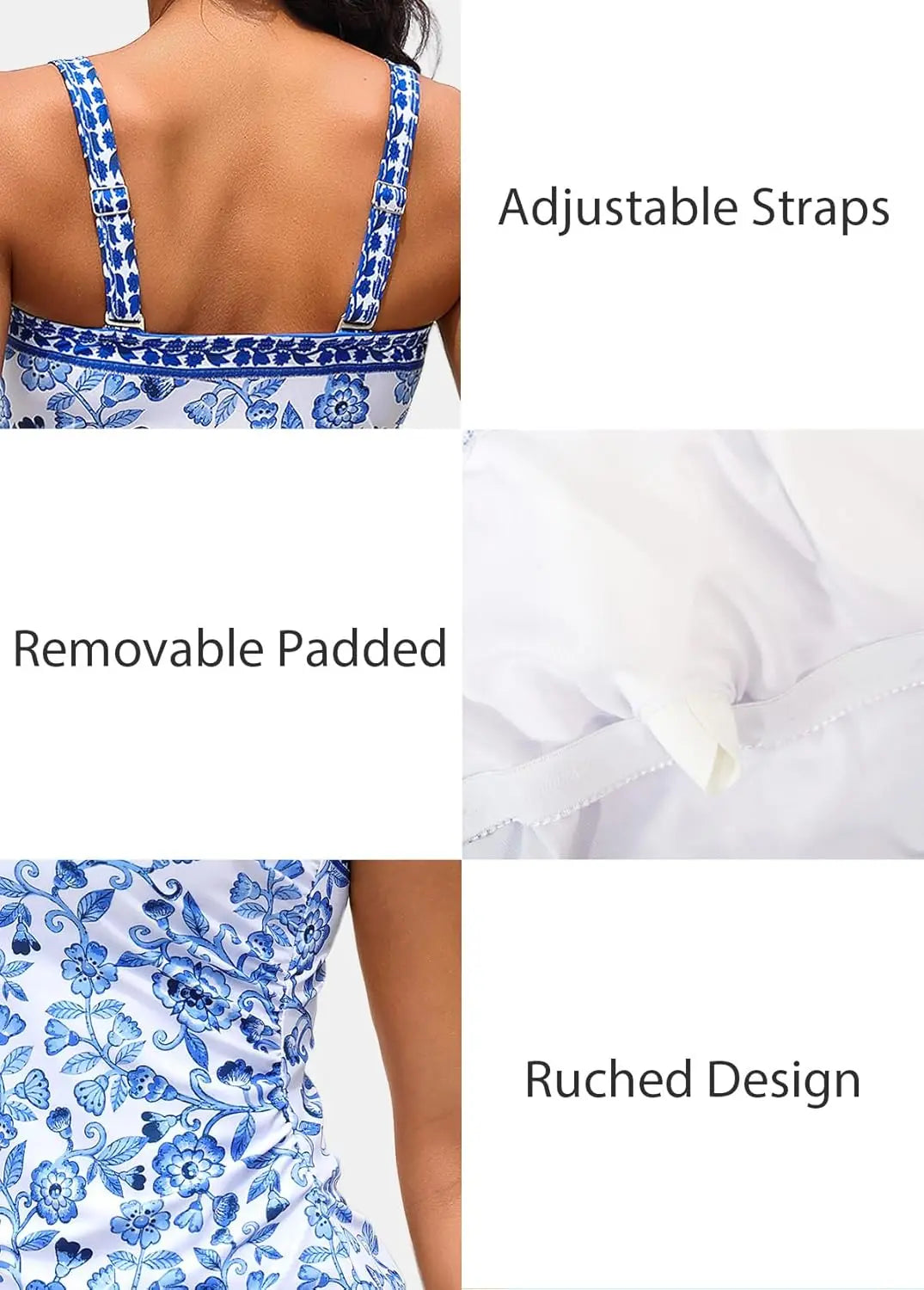 ROSEWE Damen Tankini Badeanzüge mit Bauchkontrolle, Zweiteilige geraffte Badeanzüge, Badekleid mit Blumenmuster und Rock