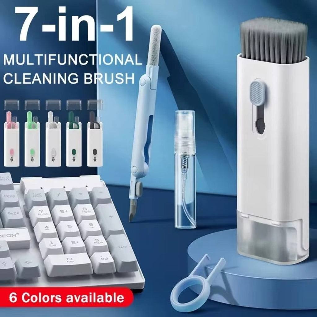 7-in-1 Keyboard Cleaner Brush Kit – Multifunctional Cleaning Set with Keycap Puller | Blue & Pink