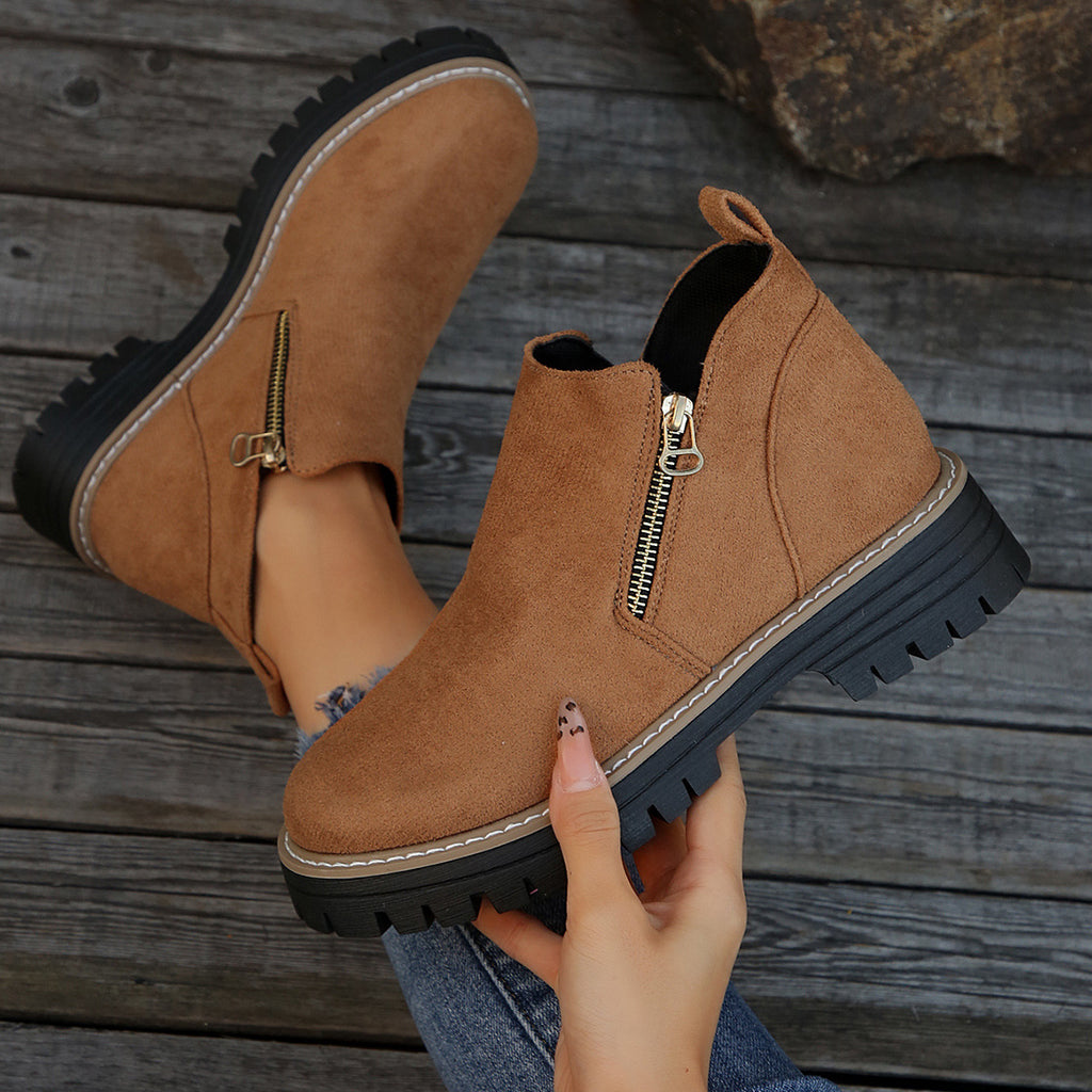 Women's Suede Chunky Ankle Boots – Block Heel Side Zipper | EU 36–43