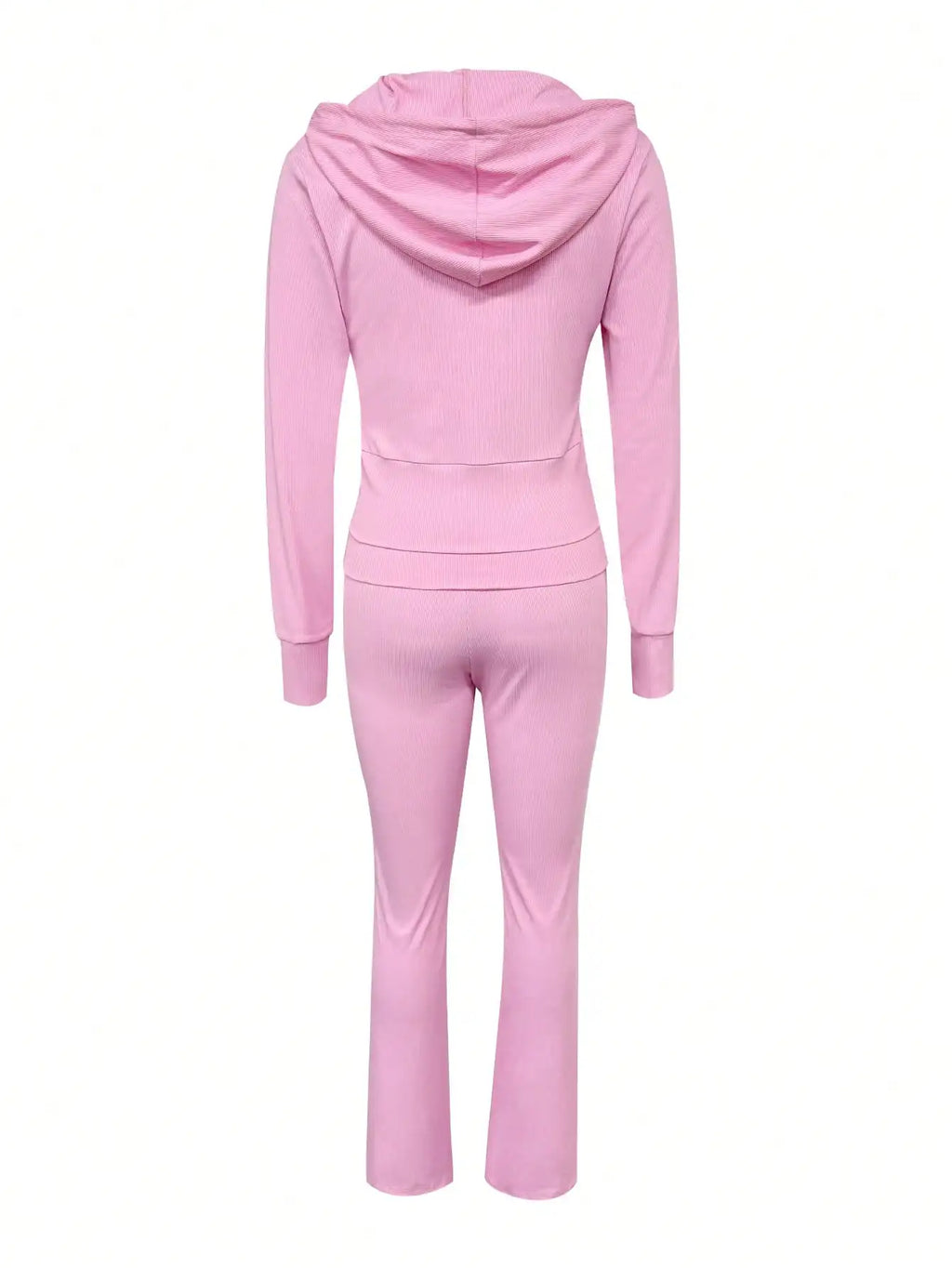 Pinkfarbener Damen 2-teiliger Kapuzen-Crop-Top & ausgestellte Hose Set, lässiges Sport-Outfit für den Herbst