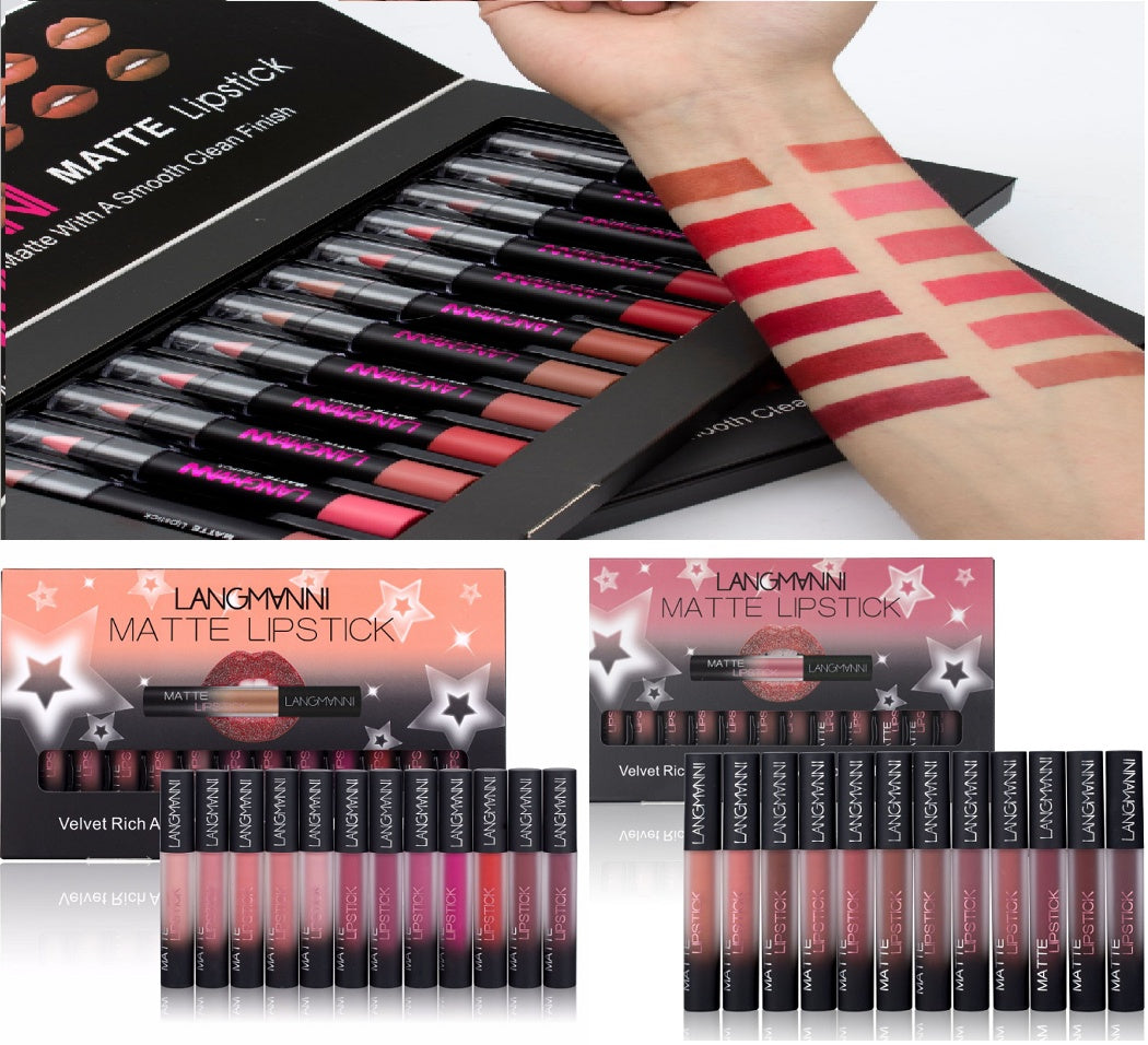 Langmanni Matte Velvet Lipstick Set – 12pcs Waterproof Long-Lasting