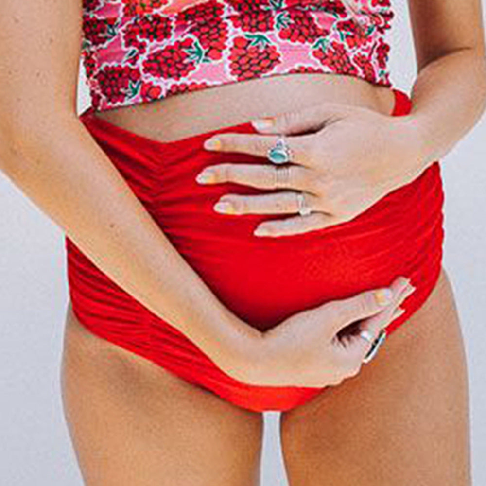 High Waist Maternity Swimwear Set | Women's Swimsuit & Swim Trunks – Red, S to XXL