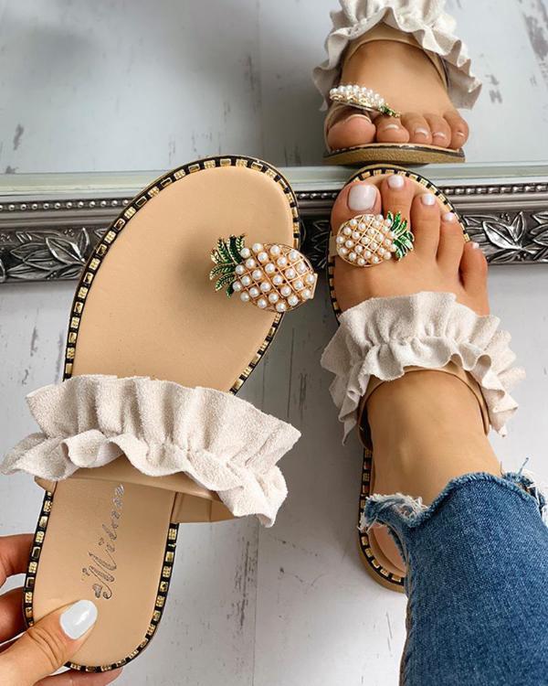 Damen Ananas Zehentrenner – Lustige PU-Sommersandalen