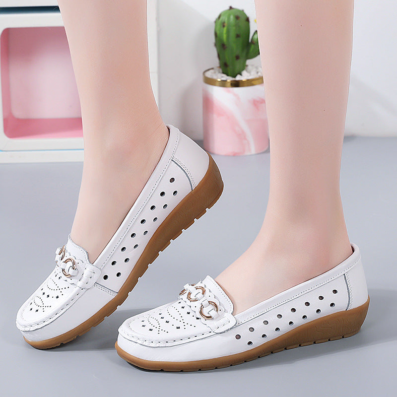 White wedge maternity slip-on shoes with round toe — comfortable plus size pregnancy driving shoes for spring and autumn, AdriaPulse