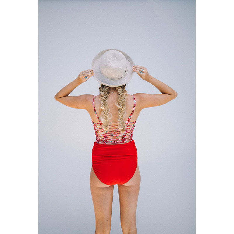 High Waist Maternity Swimwear Set | Women's Swimsuit & Swim Trunks – Red, S to XXL
