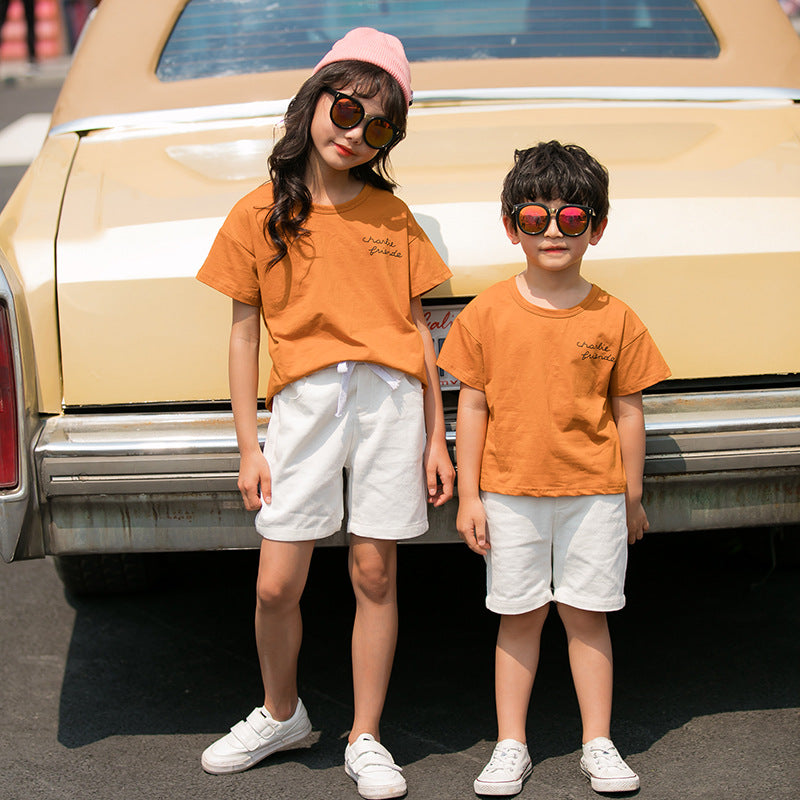 Family Matching Cotton T-Shirt Set Khaki – Casual Short Sleeve for Mom, Dad & Kids – AdriaPulse"
