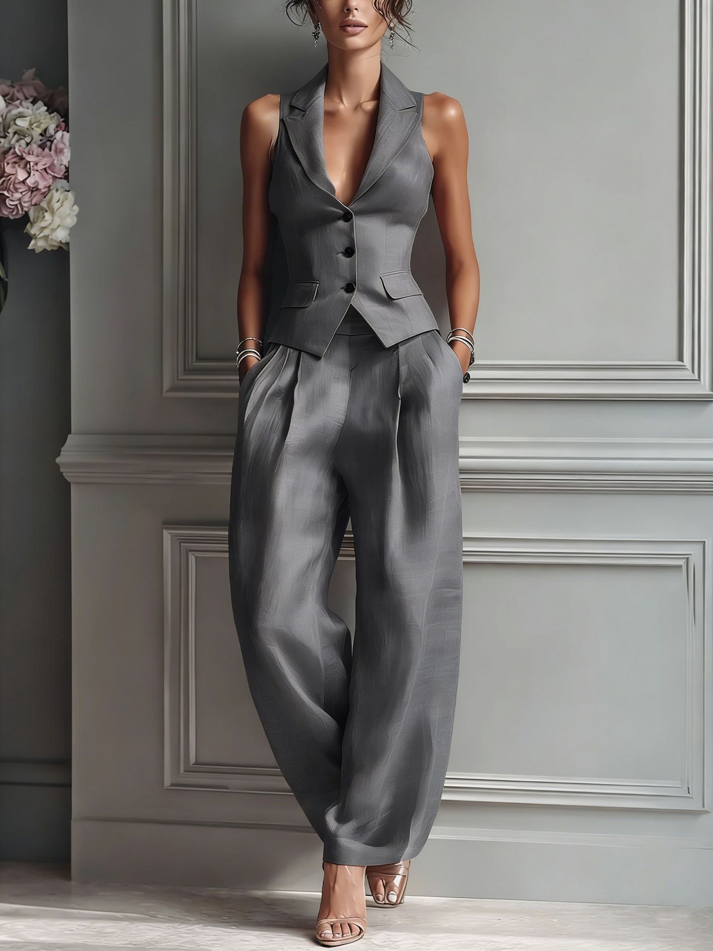 Women's Sleeveless Vest Wide-Leg Pants Two-Piece Set Casual Summer Suit – AdriaPulse
