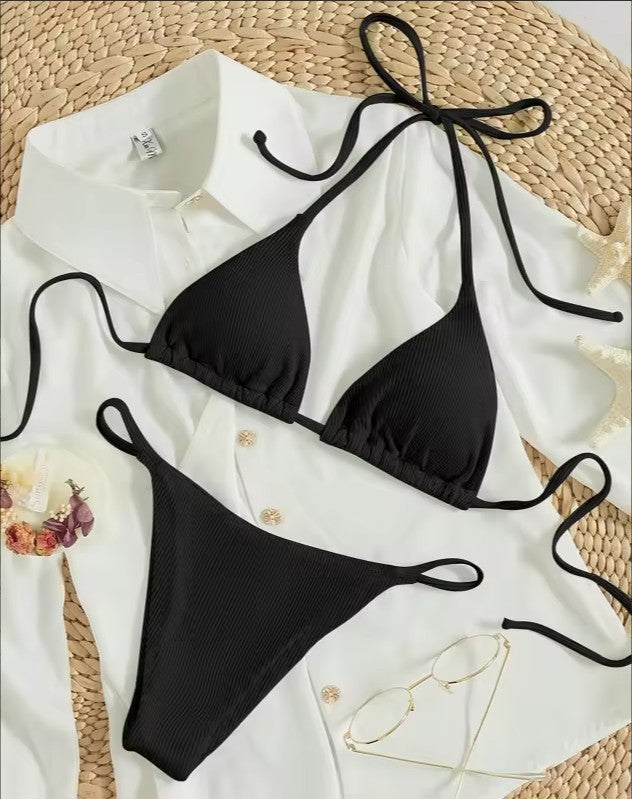 Women's Ribbed Bikini Set – Sexy V-Neck Two-Piece Swimsuit – AdriaPulse