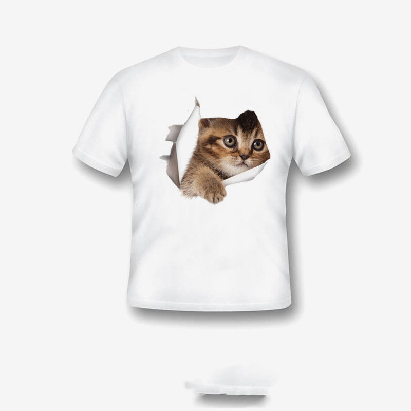 Kids Cat Print T-Shirt | Cute Cartoon Graphic Tee – Boys & Girls