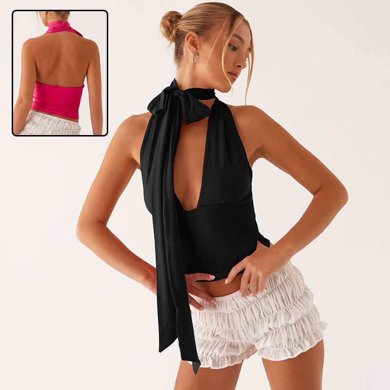 Women's Deep V-Neck Halter Top Black – AdriaPulse