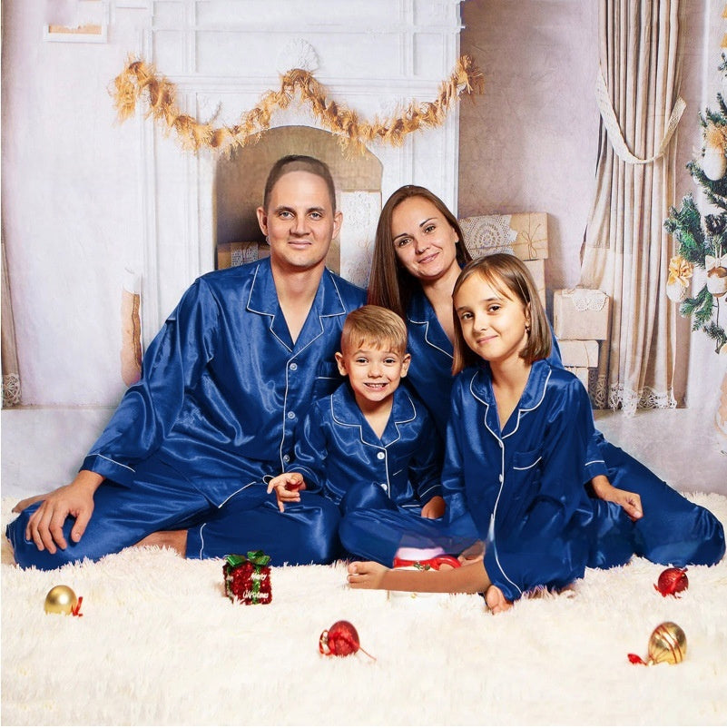 Parent-Child Ice Silk Satin Pajamas Set Black – Family Matching Sleepwear – AdriaPulse"
