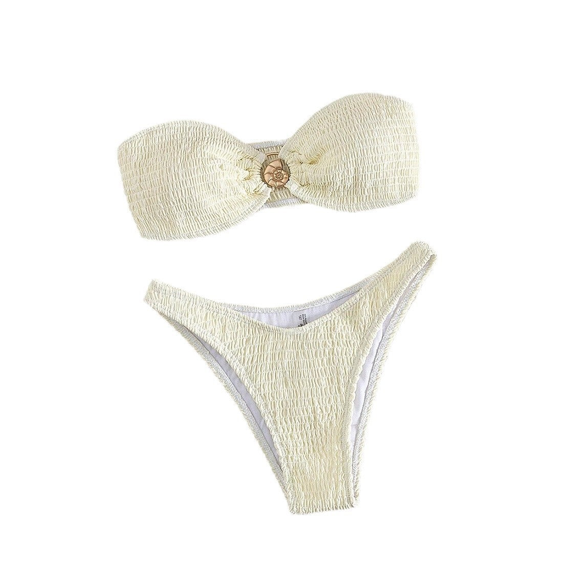 Maillot de bain bikini deux pièces ruché couleur unie pour femme