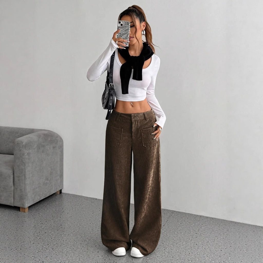 Women's Corduroy Wide Leg Pants – Apricot S | AdriaPulse