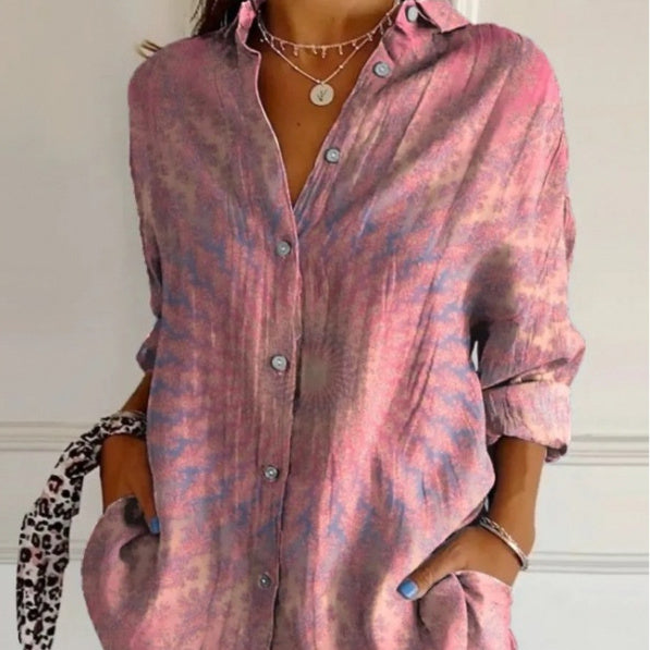 Lapel Long Sleeve Pleated Shirt Women Loose Single-Breasted Top AdriaPulse
