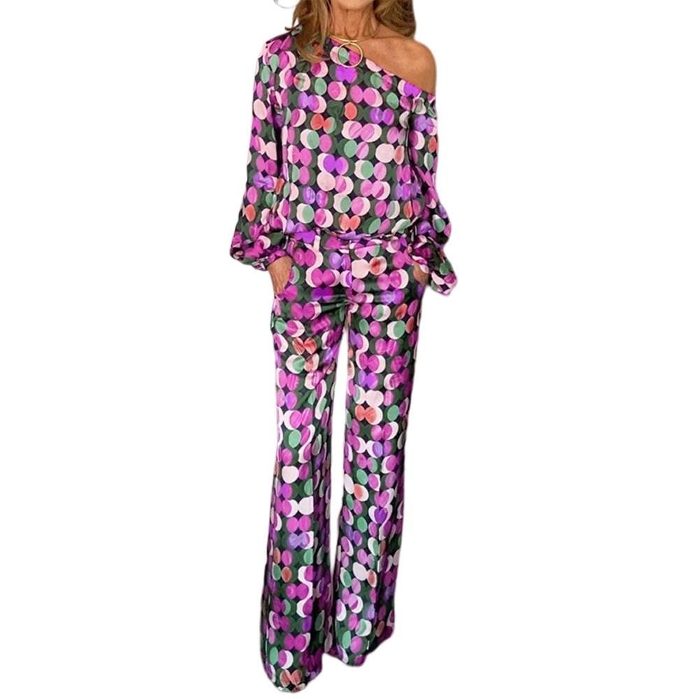 Digital Print Lantern Sleeve Suit – Women's 2-Piece Set