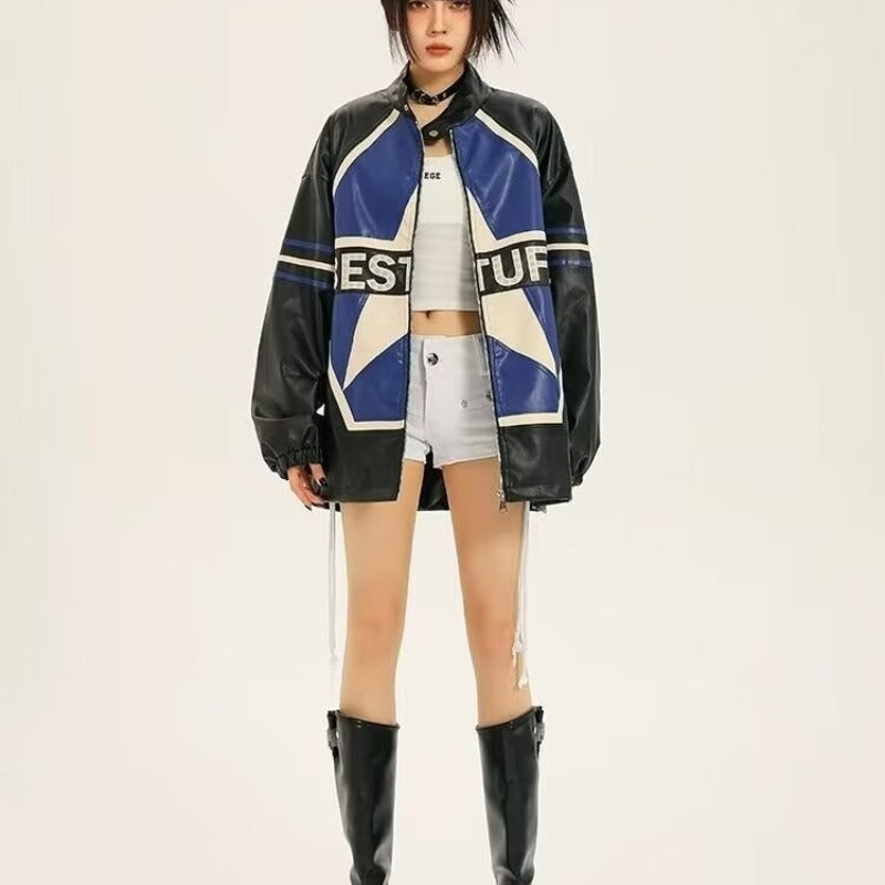American Retro Biker's Jacket | PU Leather Moto Coat – Women's Autumn Street Style