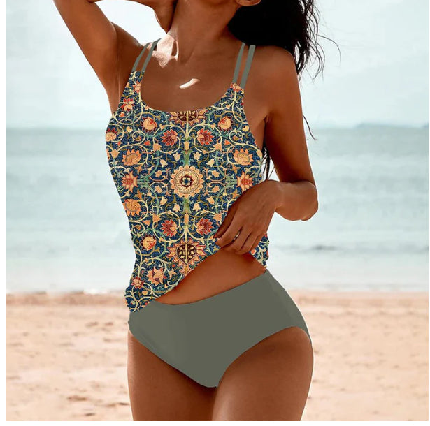 Vintage High Waist Two-Piece Swimsuit – Retro Print Conservative Bikini
