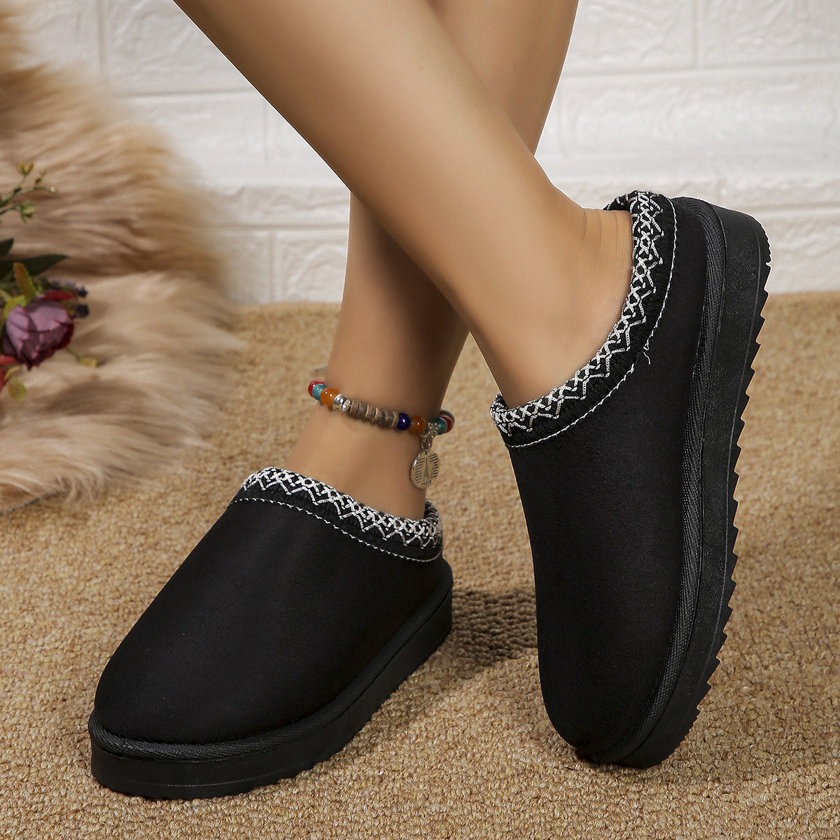 Fashionable Women's Snow Boots, Half-slippers, Cotton Shoes, And Thickened Plush Slippers