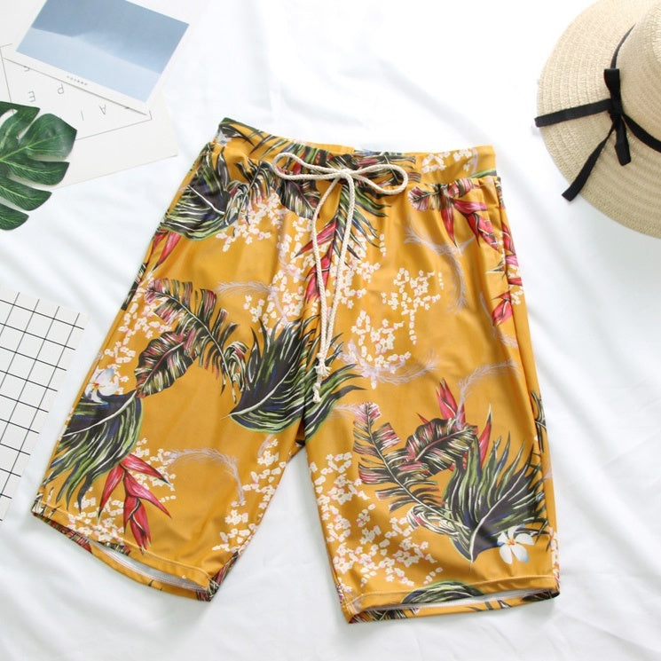 Floral Couple Swimwear Set | Women's Push-Up One-Piece & Men's Beach Shorts – Pink & Yellow