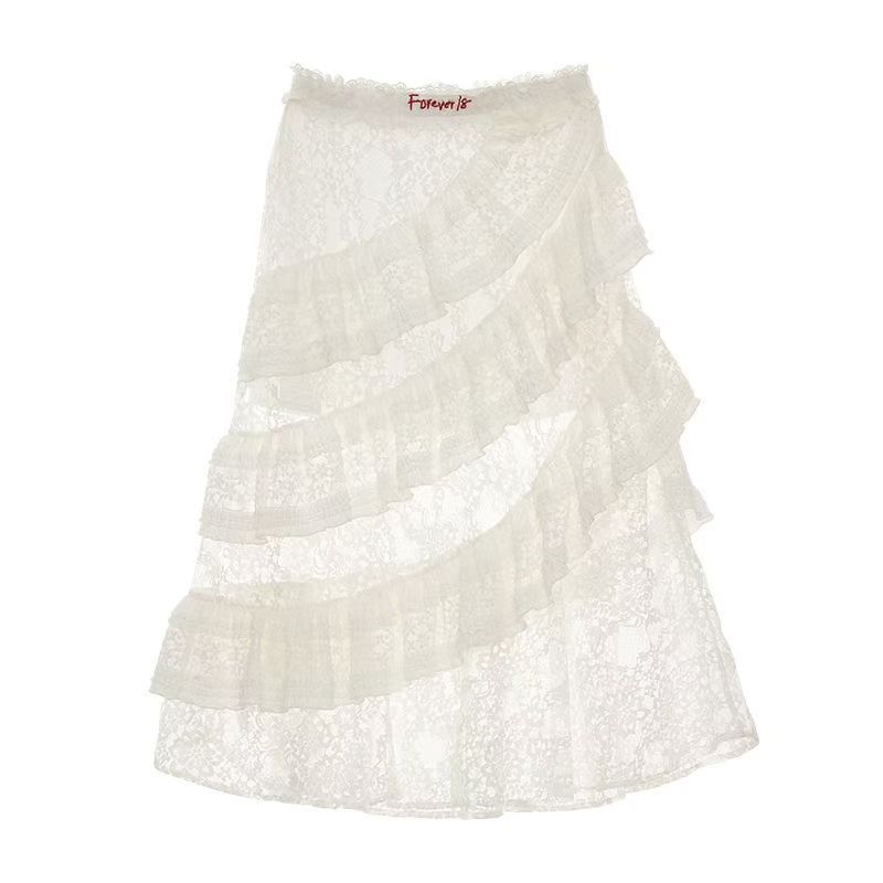 Y2K Retro Lace Tiered Skirt – American Style Patchwork Midi Skirt
