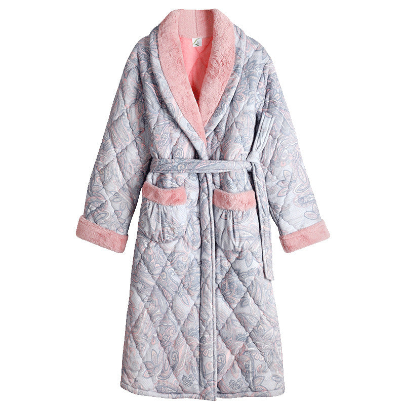 Coral Fleece Three-layer Quilted Jacket Thickened Thermal Nightdress