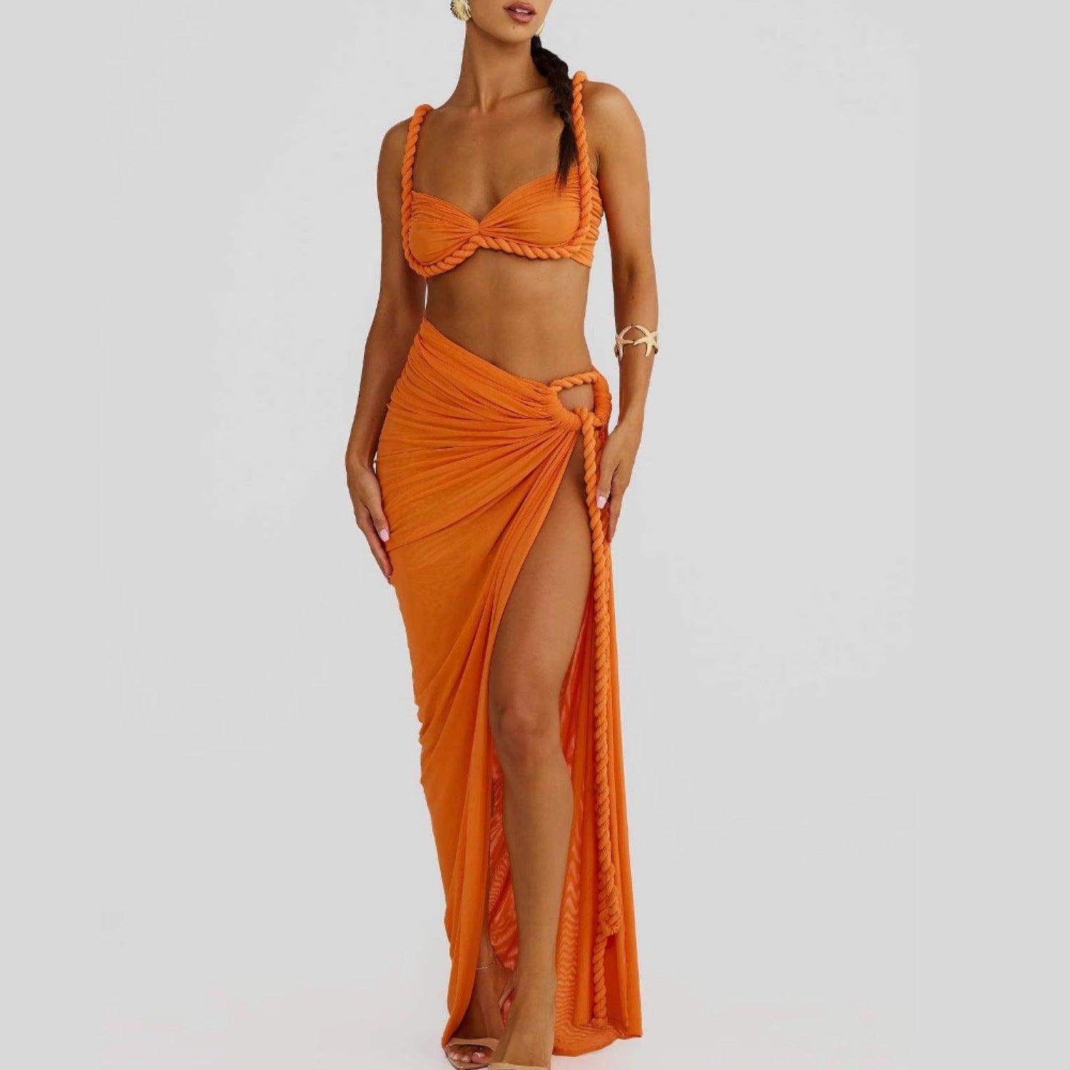 Women's Woven Halter Top Split Maxi Skirt Set Beach Resort Outfit –  | AdriaPulse