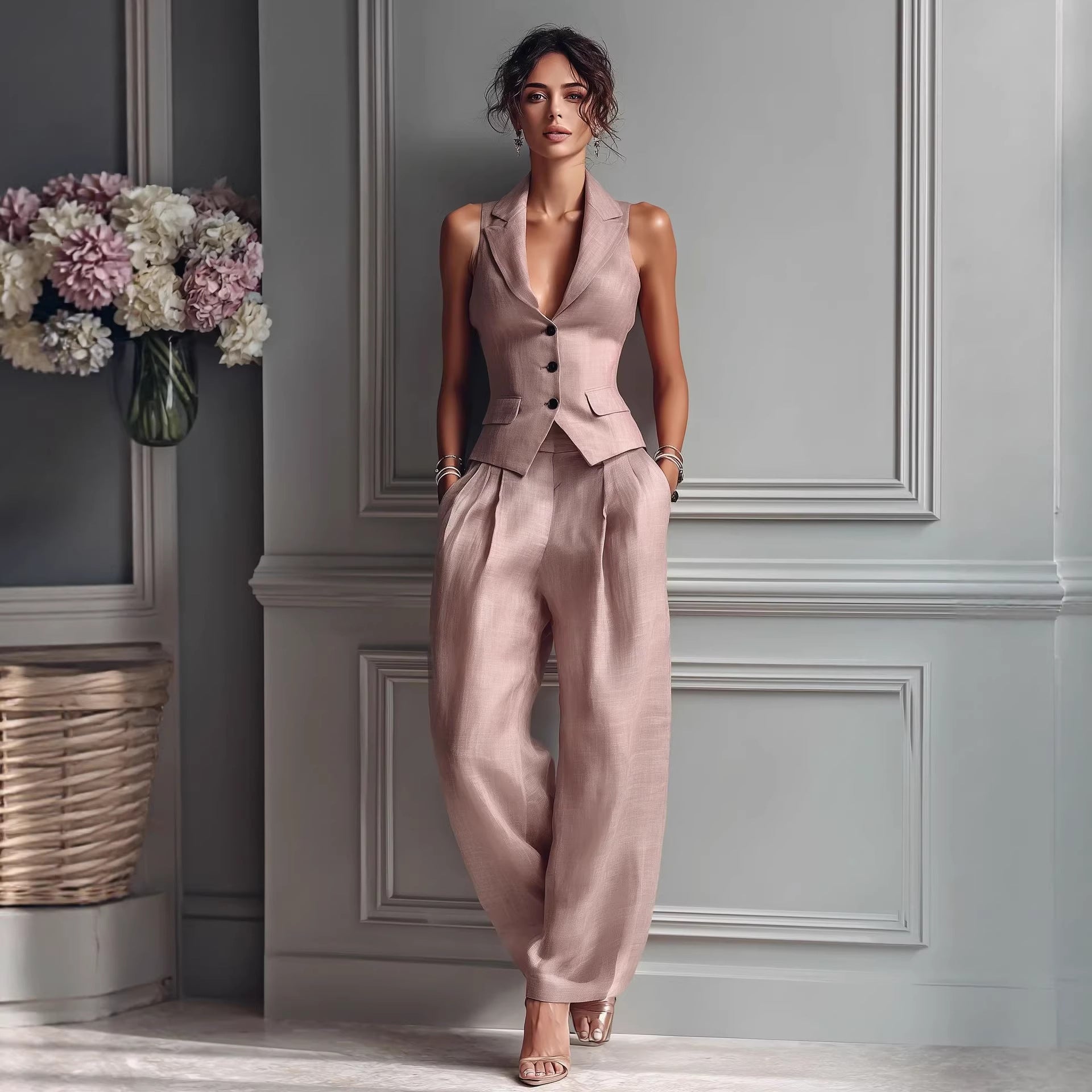 Women's Sleeveless Vest Wide-Leg Pants Two-Piece Set Casual Summer Suit – AdriaPulse
