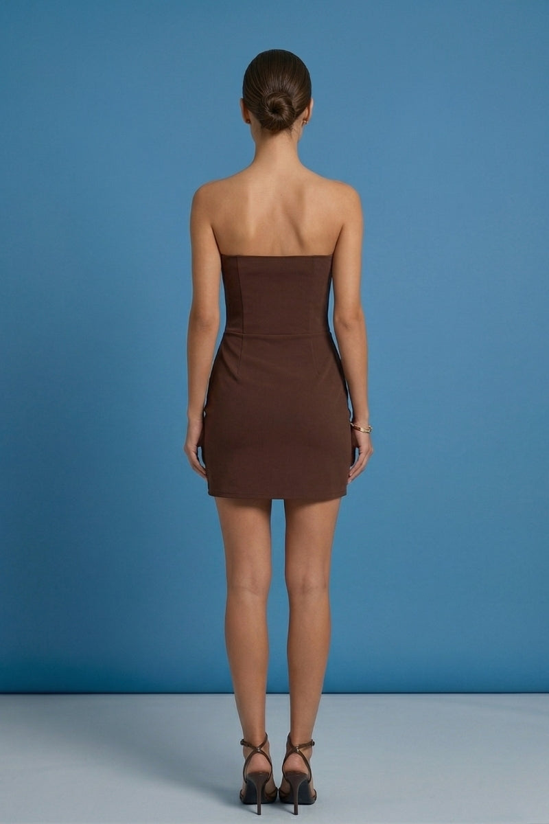 Women's Strapless Mini Bodycon Dress Brown Party Dress – AdriaPulse