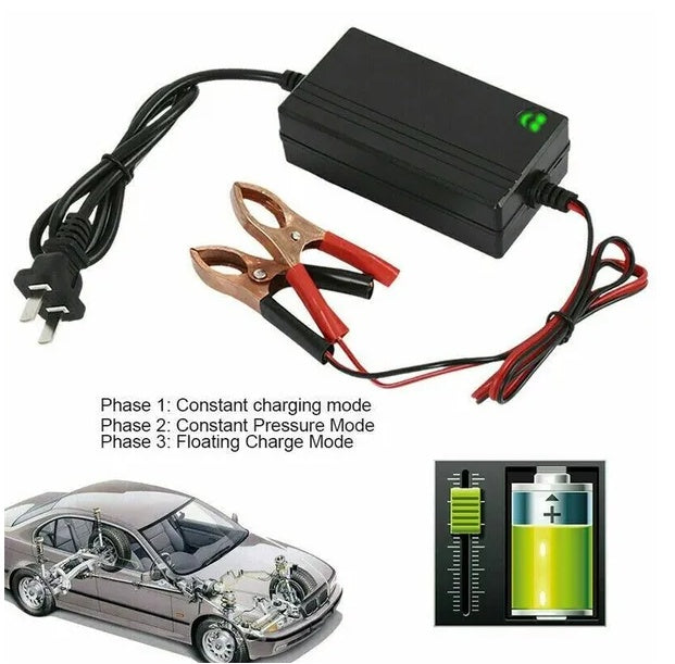 Portable 12V car battery charger and trickle maintainer for car truck boat and motorcycle in black – AdriaPulse