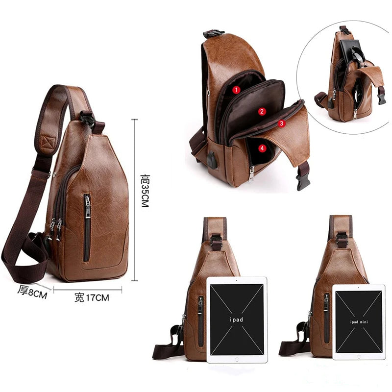 Men's Leather Crossbody Messenger Bag – Vintage Chest Sling Bag for Business & Casual