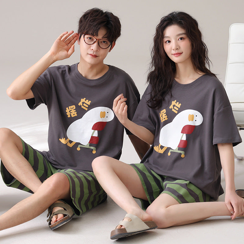 Couples Matching Cotton Pajama Set – Loose Short Sleeve & Shorts Loungewear – AdriaPulse"
