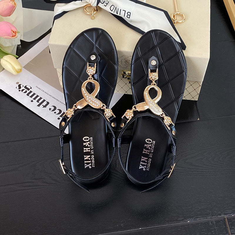 Women's Bohemian Buckle Flat Sandals – Roman Style PU Flip-Flops