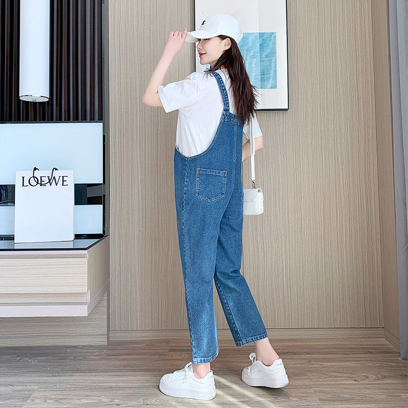 Maternity Denim Overalls – Loose Belly-Support Suspender Pants for Pregnancy