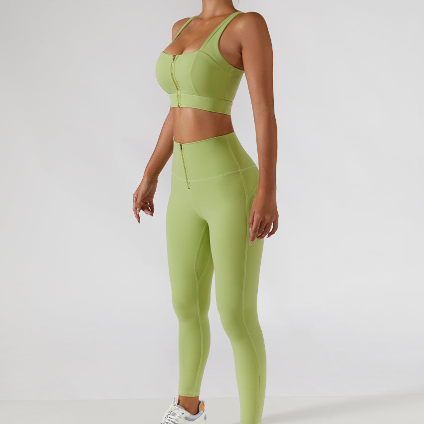 Women's Ribbed One-Shoulder Yoga Set Grass Green Pants – AdriaPulse