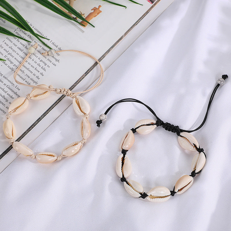 Natural Shell Wax Cord Bracelet | Boho Beach Jewelry – Unisex
