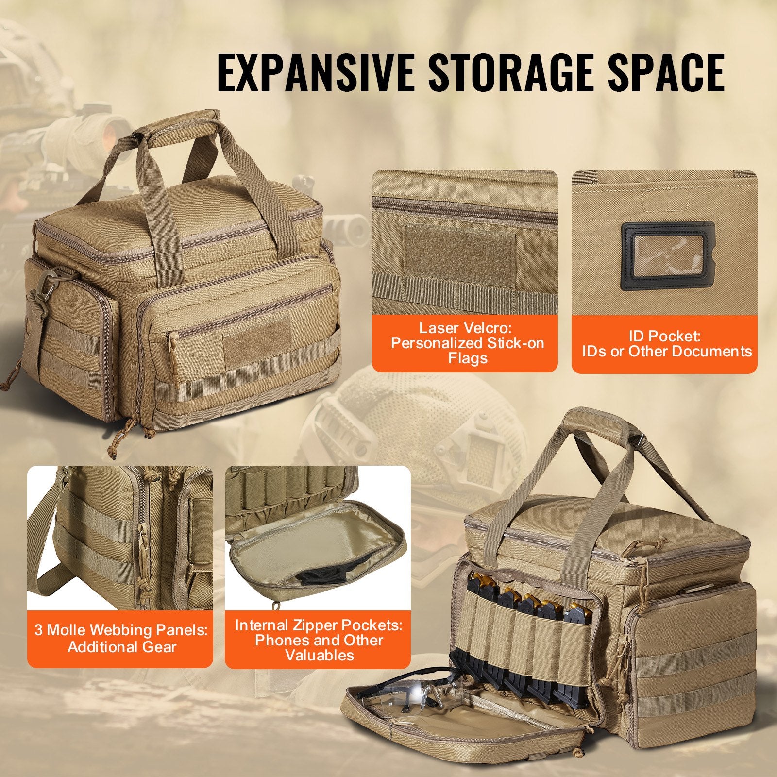 Tactical Gun Range Bag for 4 Pistols – Molle Shoulder Bag with Removable Dividers