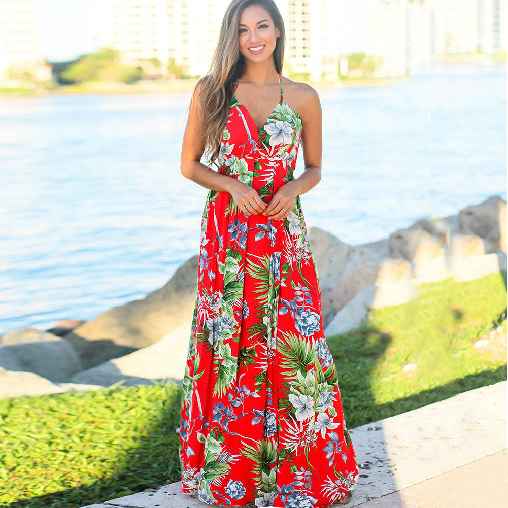Damen Neckholder-Strandkleid rückenfrei – Maxirock mit hoher Taille