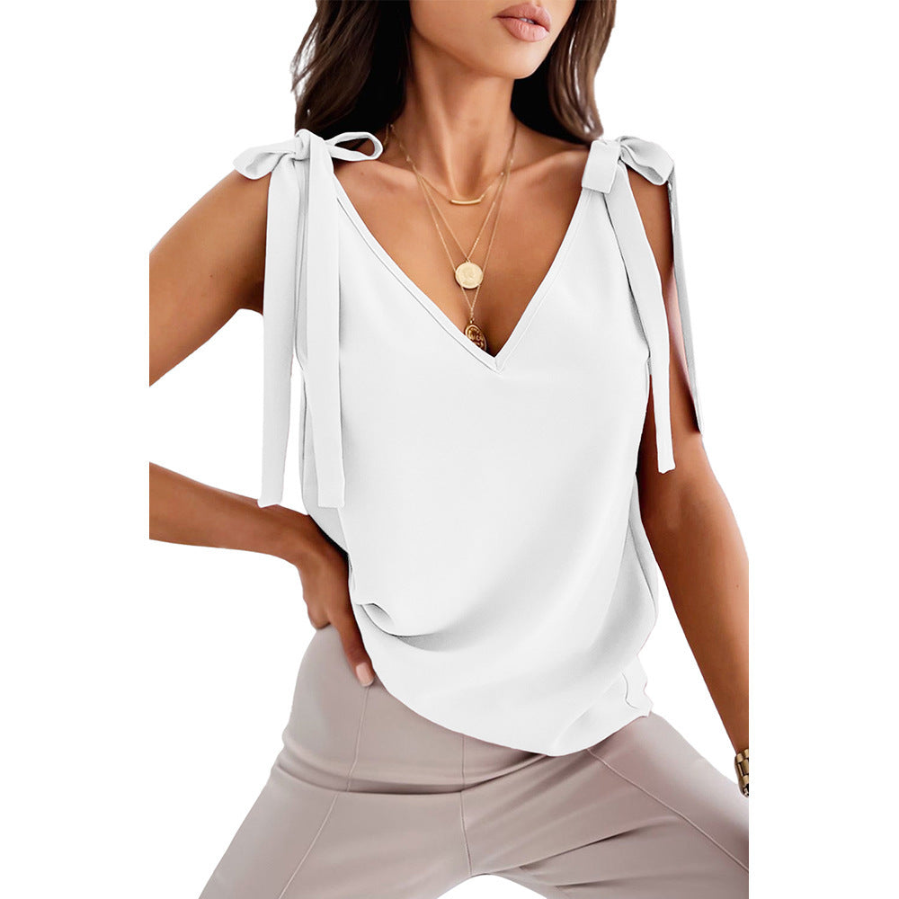 Bowknot Tie-Up Camisole Tank Top V-Neck Sleeveless Women – AdriaPulse"
