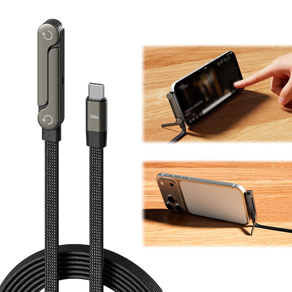 Câble de données de charge rapide pliable 2-en-1 avec support Support pliable pour téléphone et tablette Type-C vers Type-C USB-A vers Type-C
