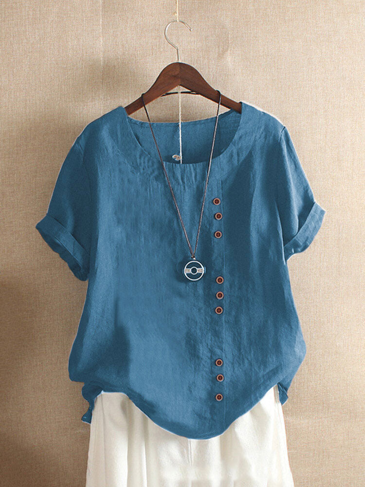 Women's Cotton Linen Short Sleeve T-Shirt Casual Spliced – AdriaPulse"