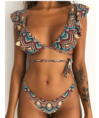 Floral Backless Split Bikini – Women's Nylon Swimwear S–L