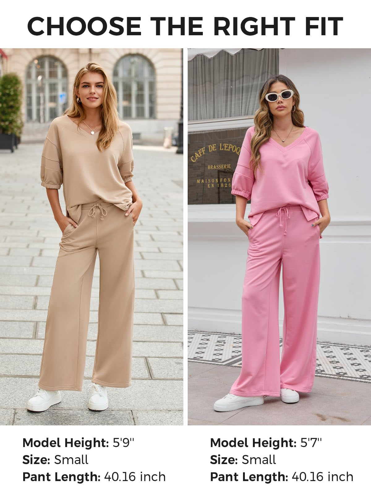 Women's 2-Piece V-Neck Shirt & Wide Leg Pants Tracksuit Set