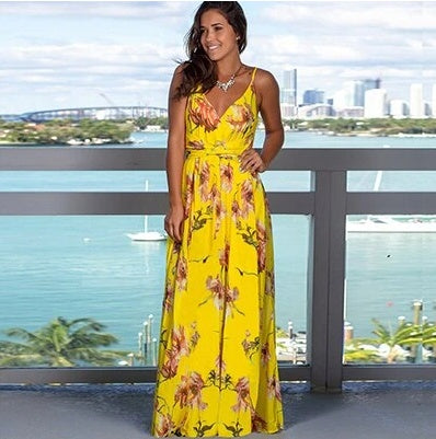 Women Sling Backless Beach Dress Bright Yellow – AdriaPulse