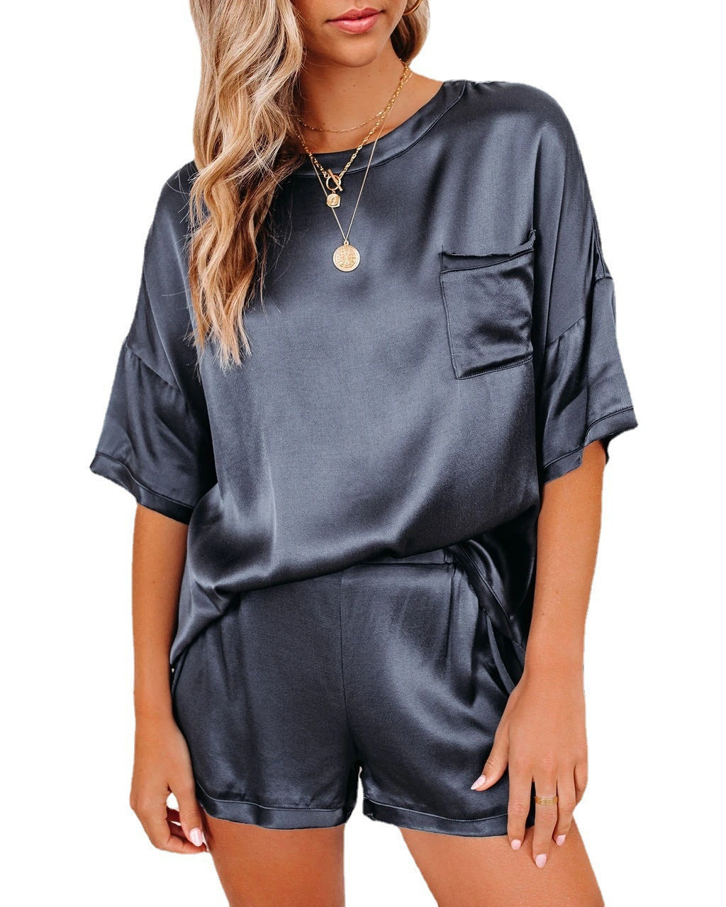 Silk Short Sleeve Pajama Set | Soft Loungewear Top & Shorts – Women