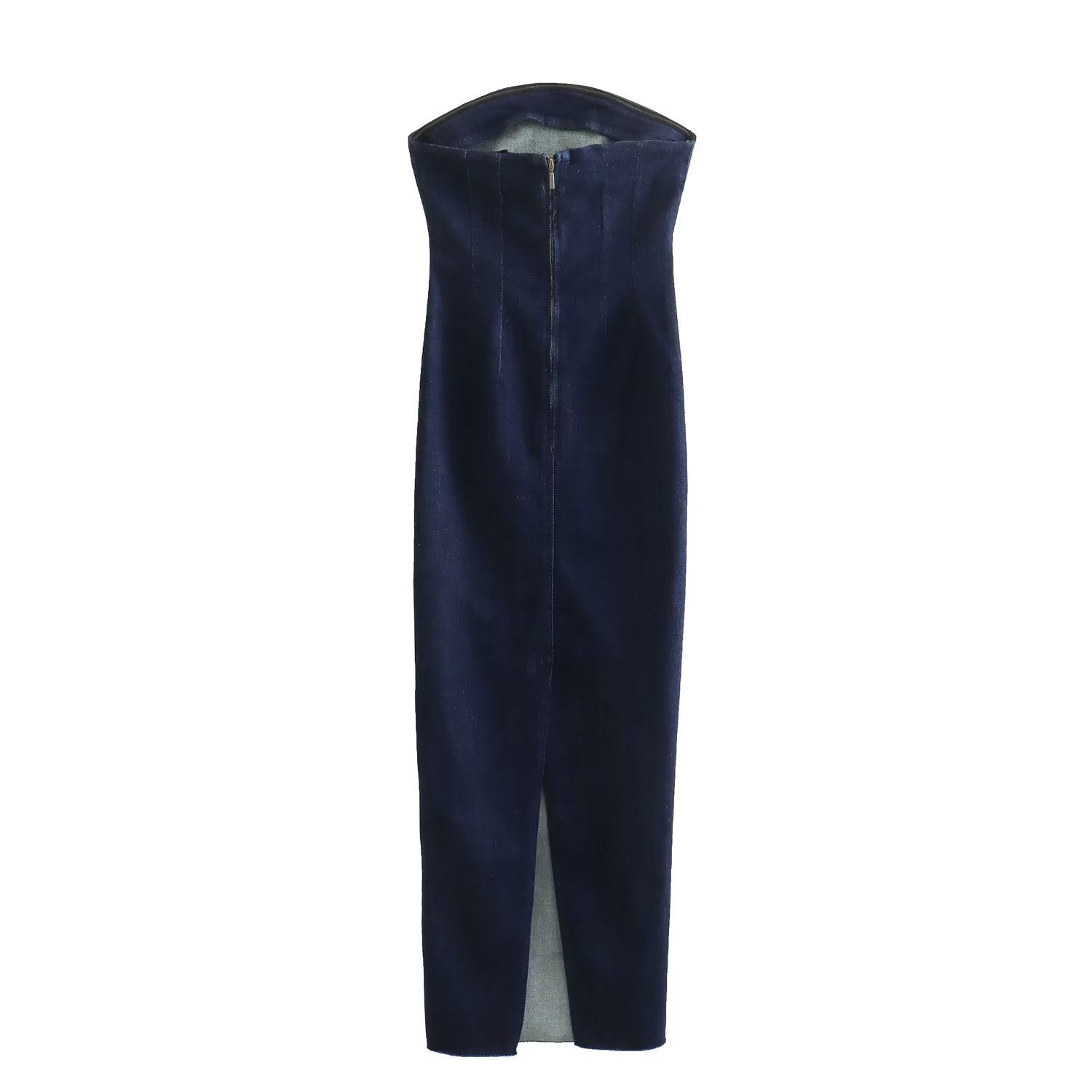 Women's Back Zip Denim Wrap Dress – High Waist Casual Maxi Dress
