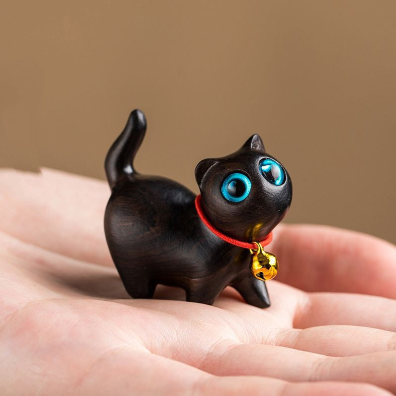 Handmade Sandalwood Cat & Animal Figurine – Mini Wooden Desk Ornament